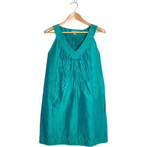 CALYPSO St. Barth Teal Sleeveless V-neck 100% Silk Shift Dress Size Small